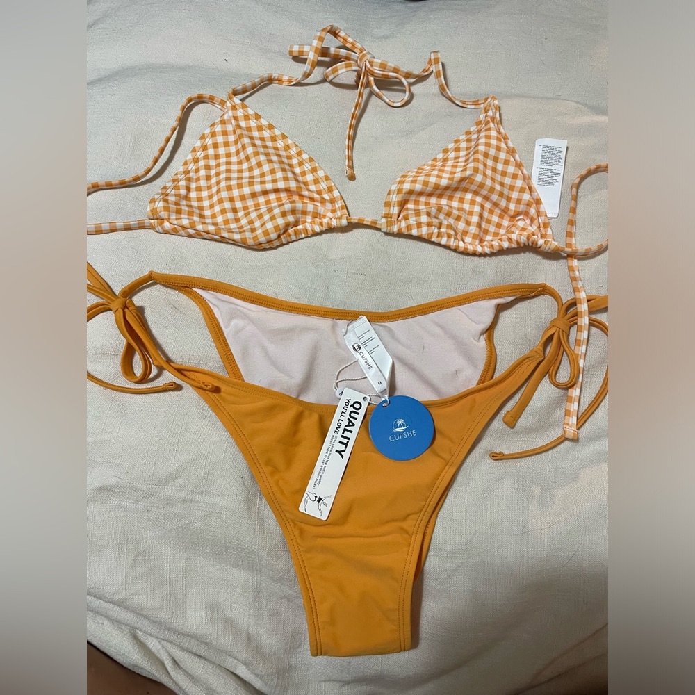 Cupshe Orange Gingham Bikini in Medium